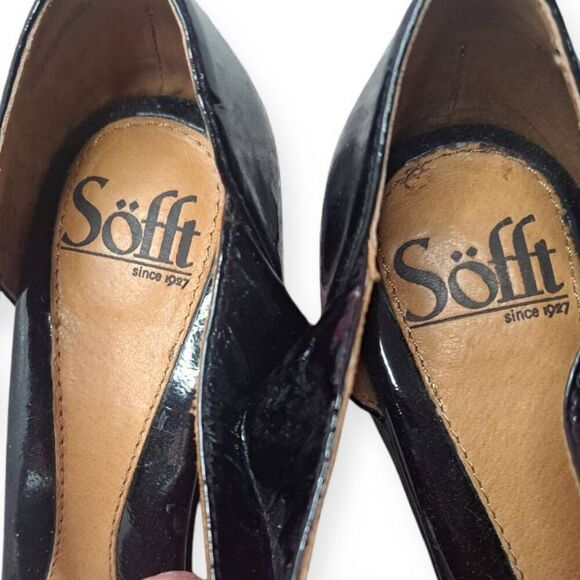 Sofft Women's Patent Leather T-Strap Buckle Wedge Heel Sandals size 6.5 M Black - Picture 4 of 8